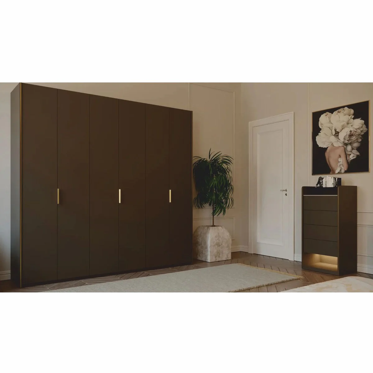 Luxury bedroom cabinet dark brown / brass 273.6 cm - bedroom furniture